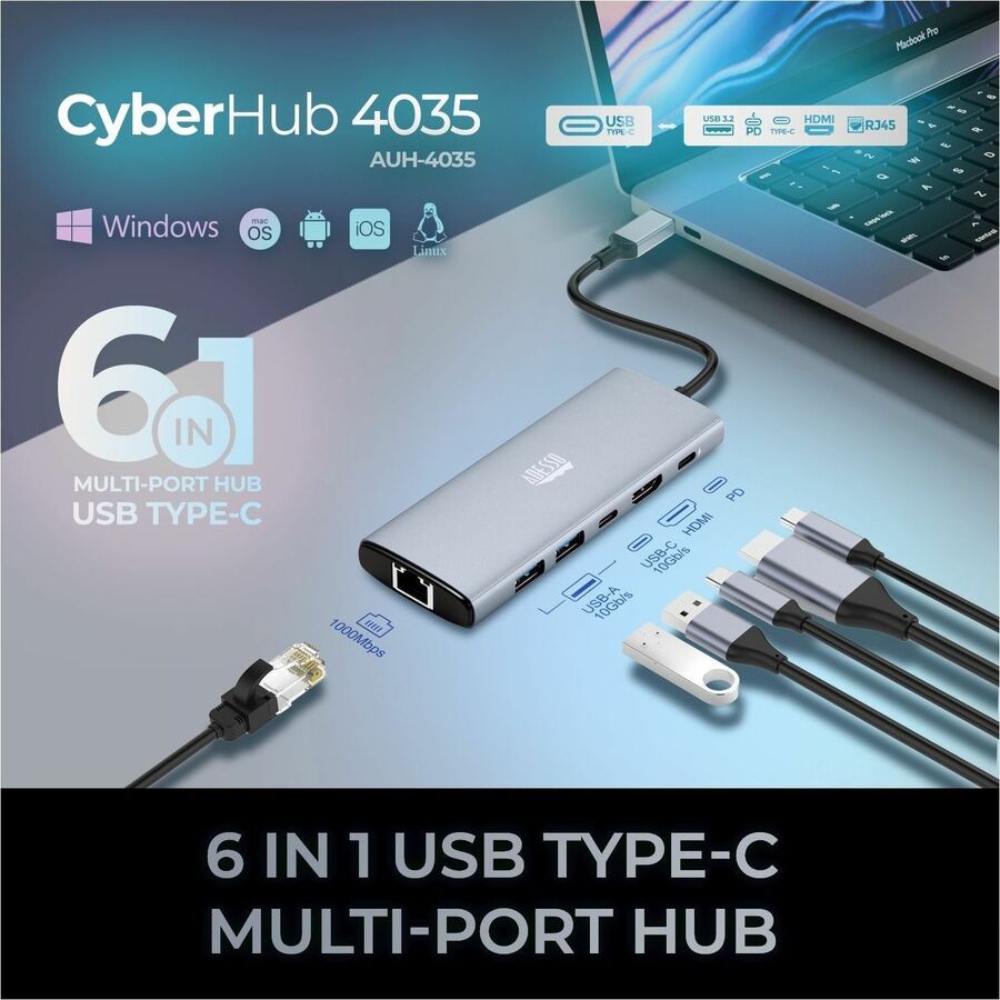 Adesso AUH-4035 7 in 1 Docking Station, Supports USB C to x1 4K HDMI, 3x USB-A 3.2, 1x PD, 1x Micro SD, 1x SD Card Adesso AUH-4035 7 in 1 Docking Station, Supports USB C to x1 4K HDMI, 3x USB-A 3.2, 1x PD, 1x Micro SD, 1x SD Card